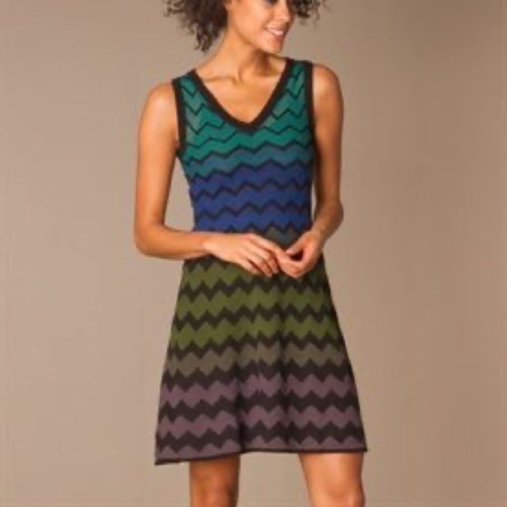 Missoni Chevron Knit Sleeveless Mini Dress - Green, Blue, Purple